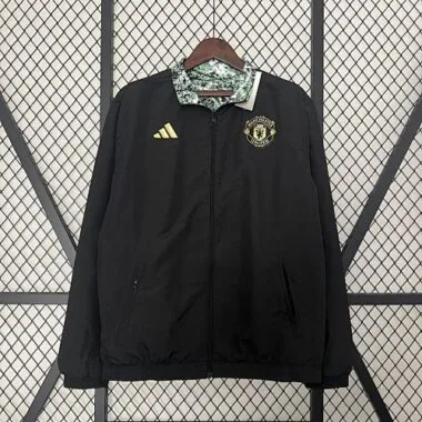 2024/25 Manchester United Green and Black Reversible Windbreaker Double-Sides Jacket