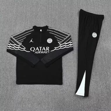 25-26 PSG x Jordan Black Training Kits Long Player Version Tracksuits