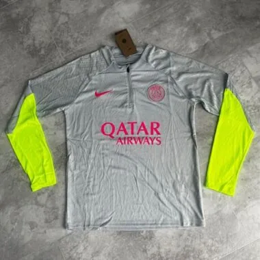 23-24 PSG Grey&ellow Training Suits Long Sleeve Zipper Tracksuits