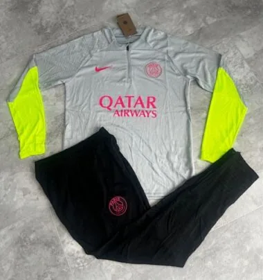 23-24 PSG Grey&ellow Training Suits Long Sleeve Zipper Tracksuits