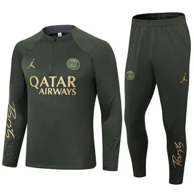 23-24 PSG Long Sleeve Tracksuit Green Training Suits