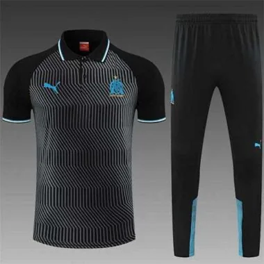 Polo Marseille black with grey-stripe