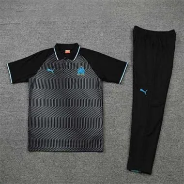 Polo Marseille black with grey-stripe
