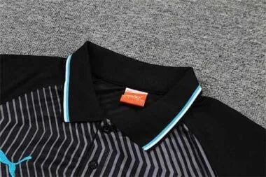 Polo Marseille black with grey-stripe
