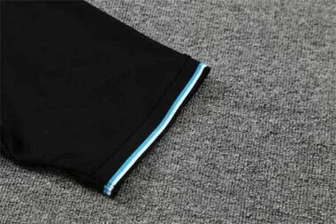 Polo Marseille black with grey-stripe