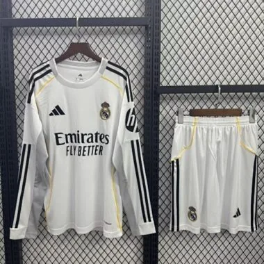 25-26 Kids Real Madrid Home Long Sleeve Kit Cheap Football Jersey Wholesale Yupoo