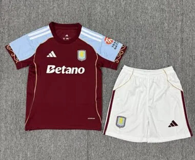 25-26 Kids Aston Villa Home Kit Cheap Football Jersey Wholesale Yupoo