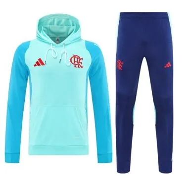 25-26 Flamengo Light Blue Football Training Kit Long Hoodie Tracksuits
