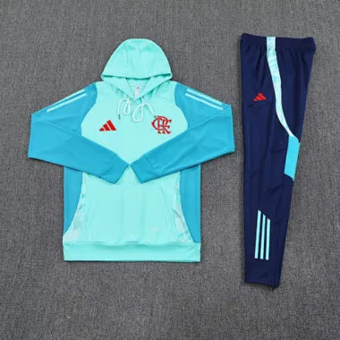 25-26 Flamengo Light Blue Football Training Kit Long Hoodie Tracksuits