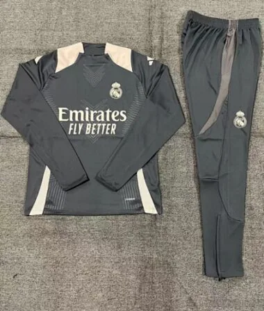 player version 24-25 Real Madrid dark gray with beige half zipper training tracksuit