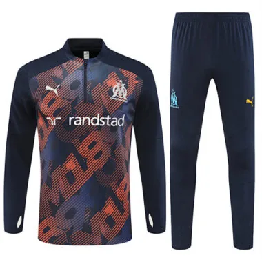 24-25 Marseille navy blue with orange half zipper training tracksuit size S-2XL