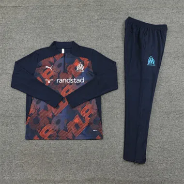 24-25 Marseille navy blue with orange half zipper training tracksuit size S-2XL