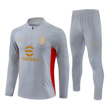 24-25 AC gray with red half zipper training tracksuit size S-2XL