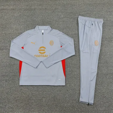 24-25 AC gray with red half zipper training tracksuit size S-2XL