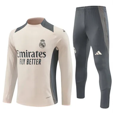 player version 24-25 Real Madrid beige with gray pullover training tracksuit