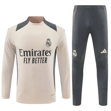 player version 24-25 Real Madrid beige with gray pullover training tracksuit