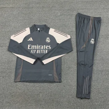 24-25 Real Madrid dark gray with beige half zipper training tracksuit