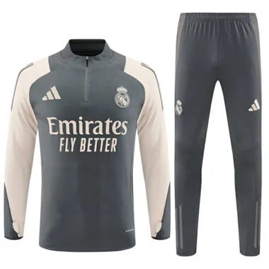 24-25 Real Madrid dark gray with beige half zipper training tracksuit