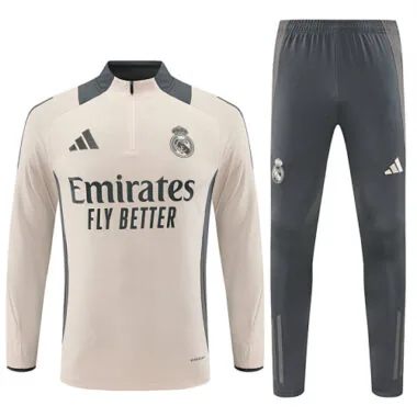 24-25 Real Madrid beige with gray half zipper training tracksuit