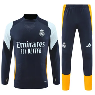 player version 24-25 Real Madrid navy blue with yellow stripe pullover training tracksuit size S-2XL