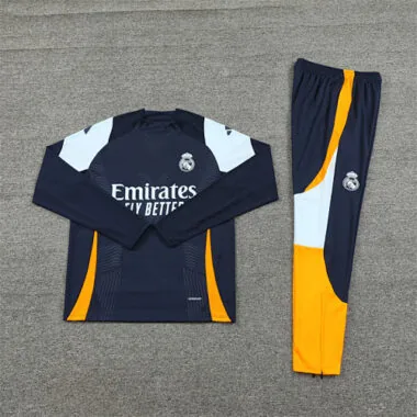player version 24-25 Real Madrid navy blue with yellow stripe pullover training tracksuit size S-2XL