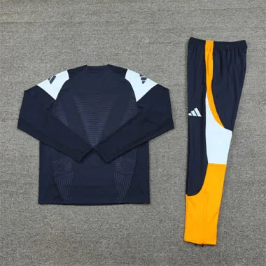 player version 24-25 Real Madrid navy blue with yellow stripe pullover training tracksuit size S-2XL