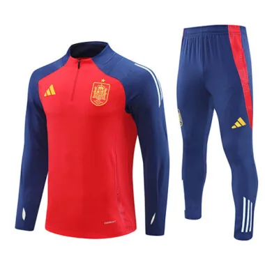 24-25 Spain red with blue half zipper training tracksuit size S-2XL