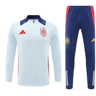 24-25 Spain light blue with red stripe half zipper training tracksuit size S-2XL
