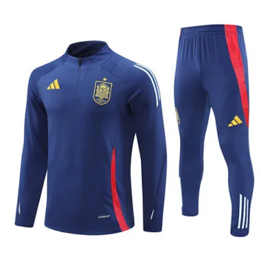 24-25 Spain navy blue with red half zipper training tracksuit size S-2XL