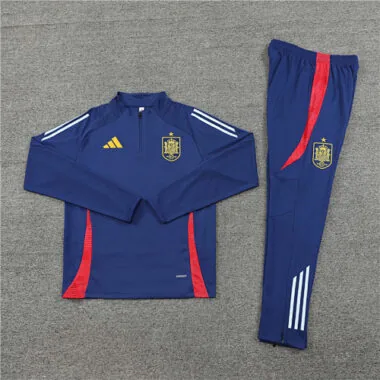 24-25 Spain navy blue with red half zipper training tracksuit size S-2XL
