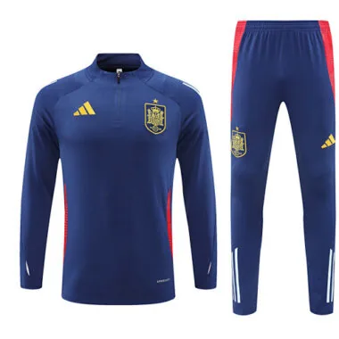 24-25 Spain navy blue with red half zipper training tracksuit size S-2XL
