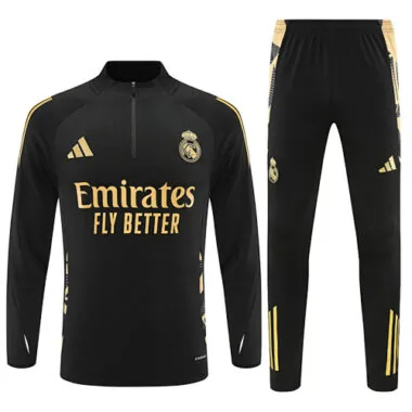 24-25 Real Madrid black with gold half zipper training tracksuit size S-2XL