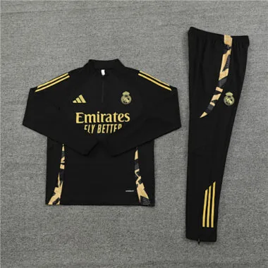 24-25 Real Madrid black with gold half zipper training tracksuit size S-2XL
