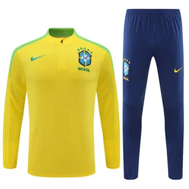 player version 24-25 Brazil yellow with green half zipper training tracksuit size S-2XL