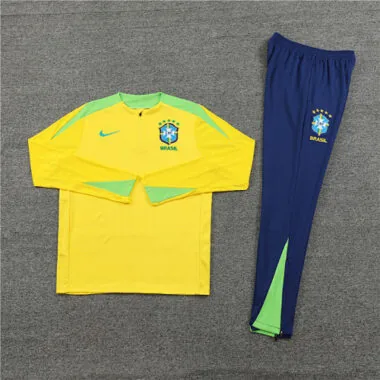 player version 24-25 Brazil yellow with green half zipper training tracksuit size S-2XL