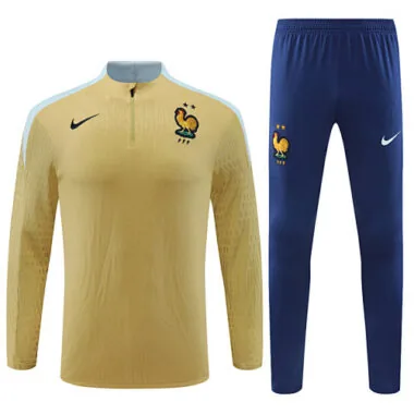 player version 24-25 France gold with white half zipper training tracksuit size S-2XL