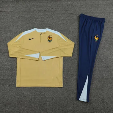player version 24-25 France gold with white half zipper training tracksuit size S-2XL