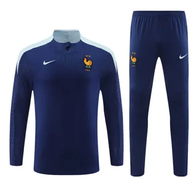 player version 24-25 France navy blue with light blue half zipper training tracksuit size S-2XL