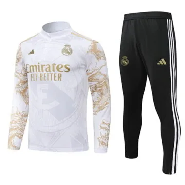 24-25 Real Madrid white with gold half zipper training tracksuit size S-3XL