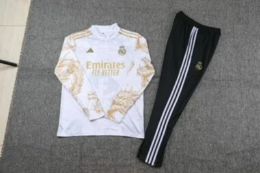 24-25 Real Madrid white with gold half zipper training tracksuit size S-3XL