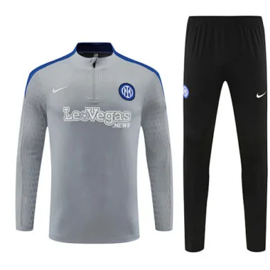 player version 24-25 Inter light gray with blue half zipper training tracksuit size S-2XL
