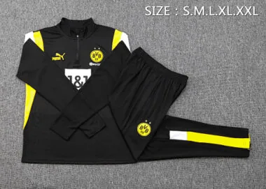 B742# 23-24 Dortmund black with yellow and white half zipper sweater tracksuit size S-2XL