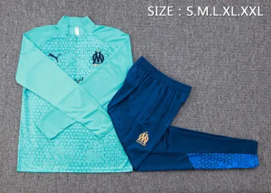 B728# 23-24 Marseille lake blue with navy blue pants half zipper sweater tracksuit size S-2XL