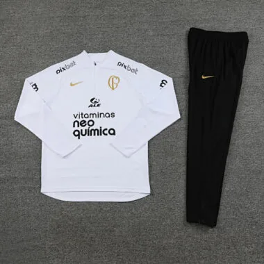 23-24 Palmeiras white with black pants half zipper sweater tracksuit size S-2XL