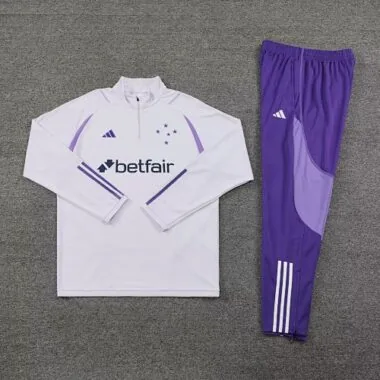23-24 Cruzeiro white with purple stripe half zipper sweater tracksuit size S-2XL