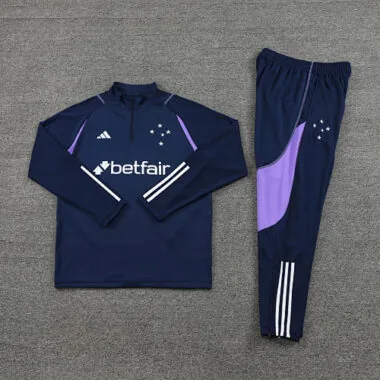 23-24 Cruzeiro navy blue with purple stripe half zipper sweater tracksuit size S-2XL