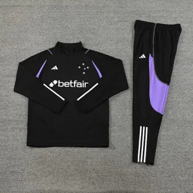 23-24 Cruzeiro black with purple stripe half zipper sweater tracksuit size S-2XL