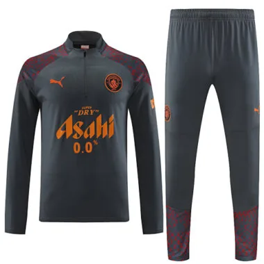 with sponsor logo 23-24 Man City dark gray with red half zipper sweater tracksuit size S-2XL