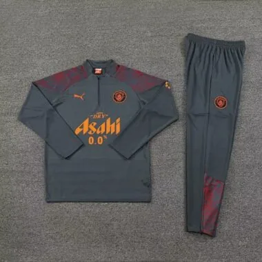 with sponsor logo 23-24 Man City dark gray with red half zipper sweater tracksuit size S-2XL