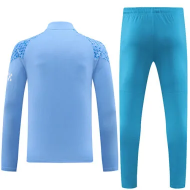 fans version with sponsor logo 23-24 Man City light blue with green pants half zipper sweater tracks